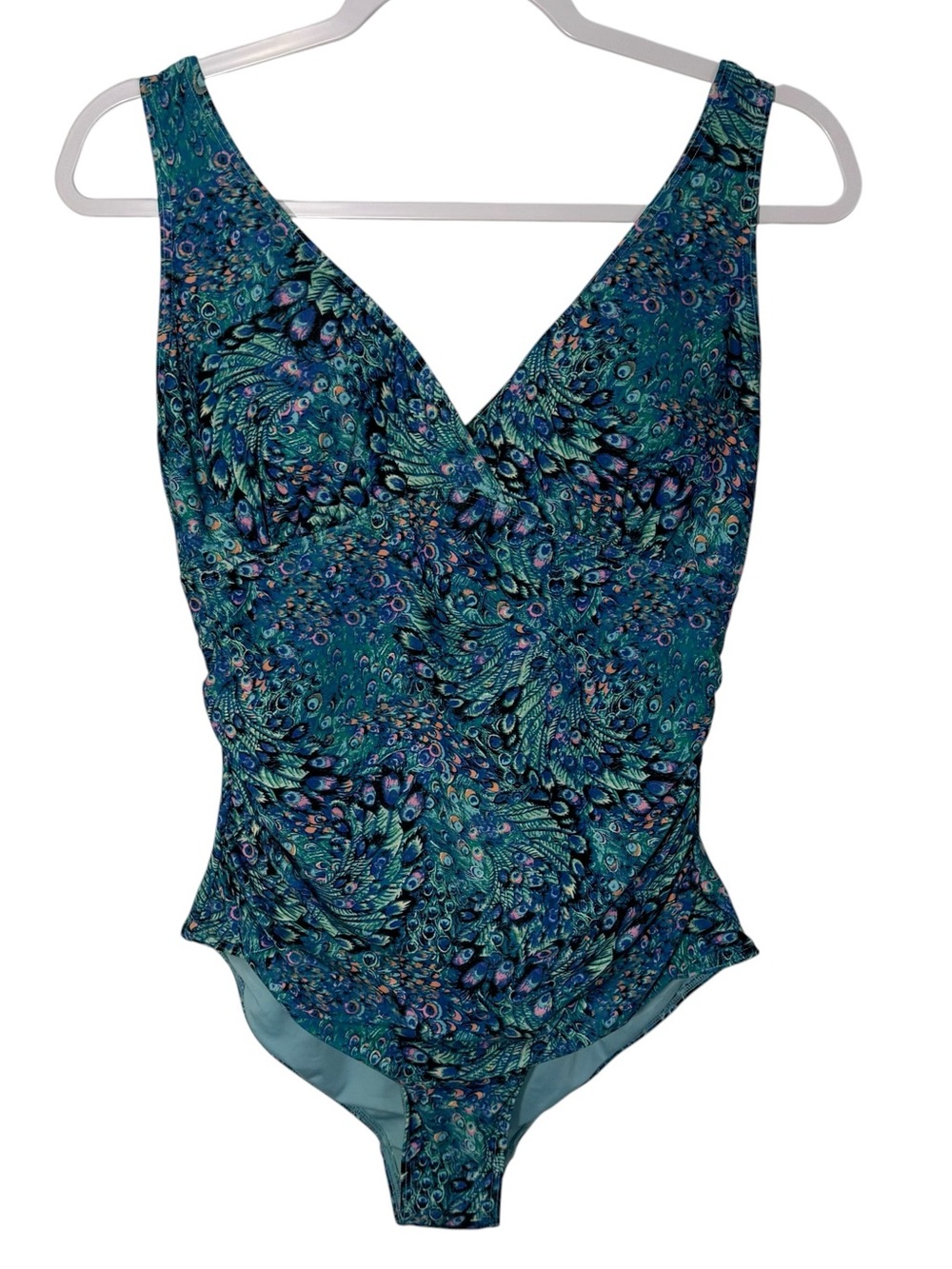 Niptuck Swim One Piece Swim Suit Women 10 Peacock Green Blue Built in Pads